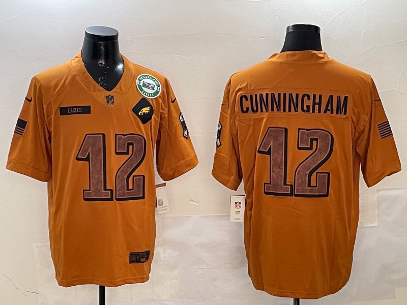 Men Philadelphia Eagles #12 Cunningham Yellow Nike 2025 Salute to Service Limited NFL Jersey style 3